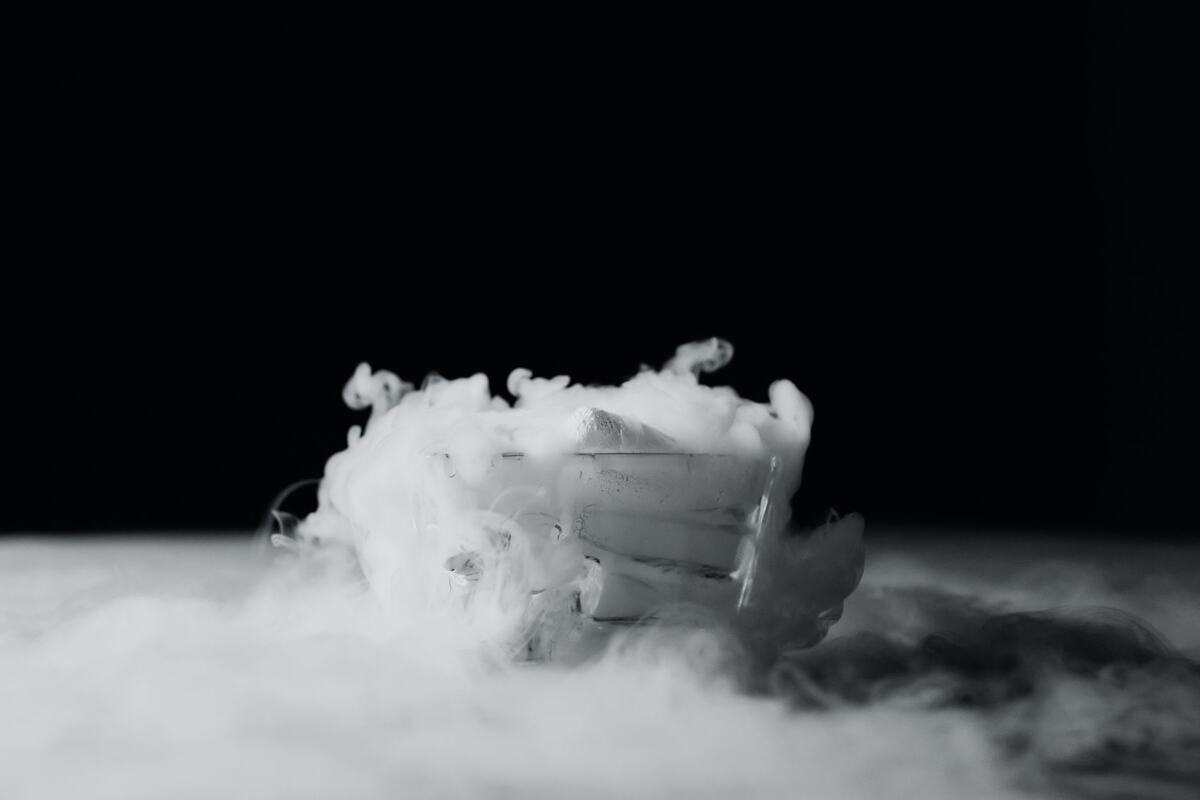 Dry-ice vapour rolling off an ultra-cold shipping container.